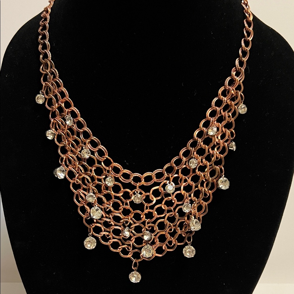 Paparazzi Fishing for Compliments Rose Gold Multi-Chain & Crystals Bib Necklace